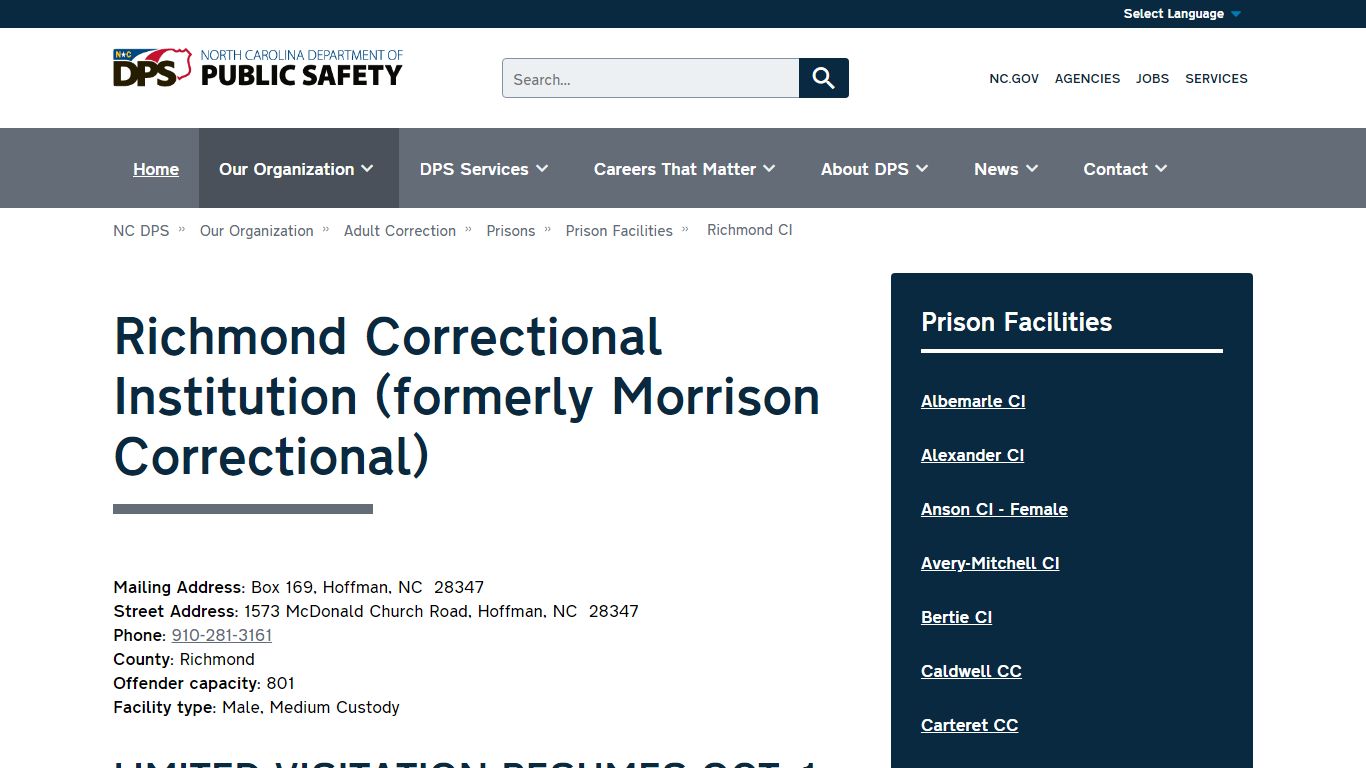NC DPS: Richmond Correctional Institution (formerly ...